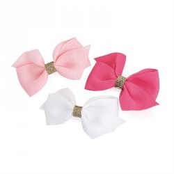 Hair bow set - Three piece white, pink and fuchsia pink...