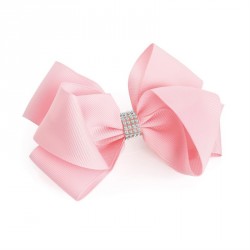 Hair bow - Pink crystal hair bow on clip. - (HA31494)