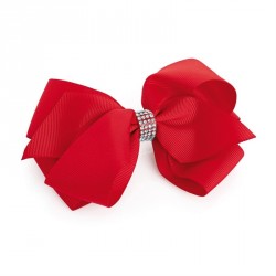 Hair bow - Red crystal hair bow on clip. - (HA31492)