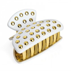 Hair clip - White and gold colour stud look hair claw...