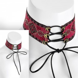 Necklace - Gold colour red tone tie up choker necklace. -...