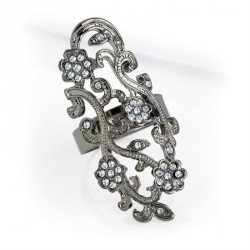 Ring - Hematite colour crystal flower design adjustable...