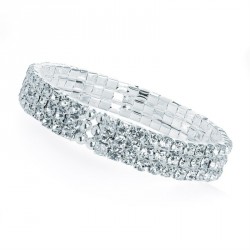 Bracelet - Three row silver colour cuff bangle. - (BA31470)
