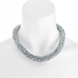 Necklace - White net design crystal. - (N31452) magnetic...