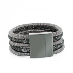 Bracelet - Five row hematite and hematite crystal thread...
