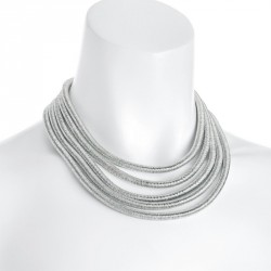 Necklace - Five row silver colour graduated thread -...