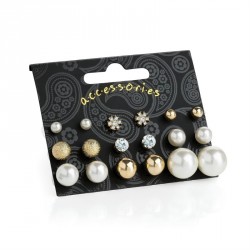 Earring set - Nine pairs gold and cream pearl colour...