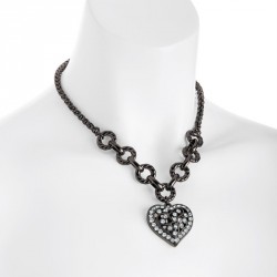Necklace - Hematite colour crystal chain heart design...