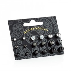 Earring set - Nine pairs silver, hematite and black...