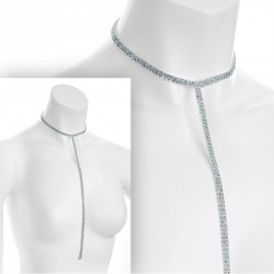 Necklace - Silver colour crystal choker drop chain...
