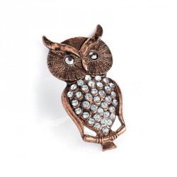 Brooch - Burnished rose gold and hematite colour owl...