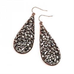 Earring  - Burnished rose gold and hematite colour oval...