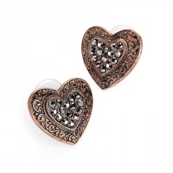 Earring - Burnished rose gold and hematite colour heart...