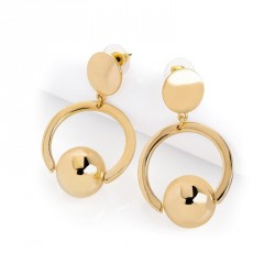 Earring - Gold colour round ball drop earrings. - (ER31429)
