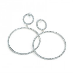 Earring - Silver colour crystal double drop earrings. -...