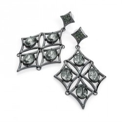 Earring - Hematite and black diamond colour drop...