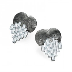 Earring - Hematite colour crystal look heart design...