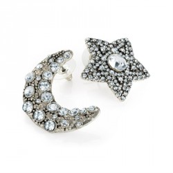 Earring - Burnished silver colour crystal moon and star...