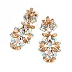 Earring - Gold colour brown tone crystal drop earrings. -...