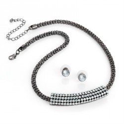 Necklace & Earring set - Hematite colour crystal half mon...