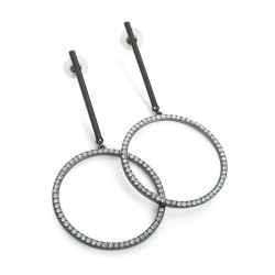 Earring - Hematite colour crystal round drop earrings. -...