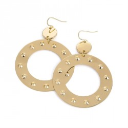 Earring - Gold colour stamp look round earrings. - (ER31405)