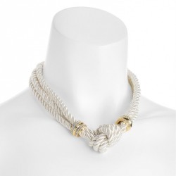 Necklace - Three row gold colour crystal and white rope...