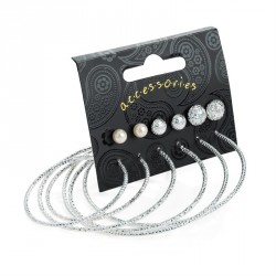 Earring set - Six pairs silver and cream pearl colour...