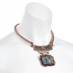 Necklace - Burnished rose gold colour blue shell effect...