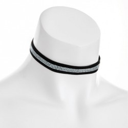 Necklace - Hematite colour black velvet look, three row...