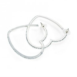 Earring - Silver colour crystal heart design hoop...