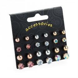 Earring set -12 pairs gold, silver and rose gold colour...
