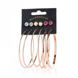 Earring set - Six pairs rose gold colour crystal, AB and...