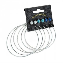 Earring set - Six pairs silver colour crystal, aqua and...