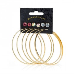 Earring set - Six pairs gold colour crystal, AB and rose...