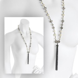 Necklace - Hematite, cream pearl and black diamond colour...