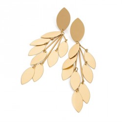 Earring - Matte gold colour leaf design drop earrings. -...
