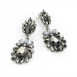 Earring - Burnished silver and hematite colour crystal...
