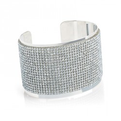 Bracelet - Silver colour crystal cuff bangle. - (BA31378)
