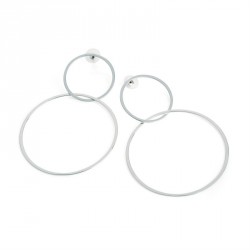Earring - Silver colour double hoop drop earrings. -...