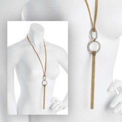 Necklace - Gold colour crystal chain drop tassel...