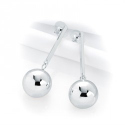 Earring - Silver colour ball drop earrings. - (ER31370)