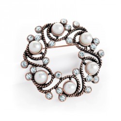 Brooch - Burnished rose gold colour white AB pearl effect...