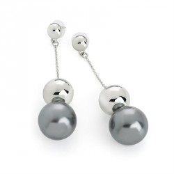 Earring - Rhodium colour and grey pearl effect ball drop...