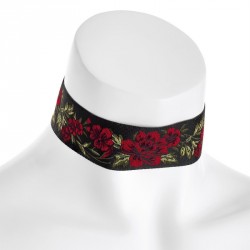 Necklace - Black and red rose design choker necklace. -...