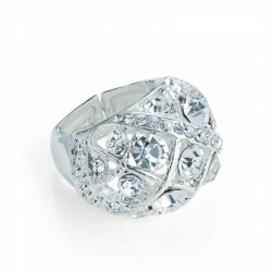 Ring - Silver colour oval shape elasticated ring. - (R31365)