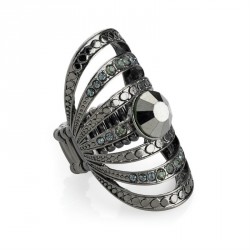Ring - Hematite and black diamond colour crystal oval...
