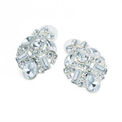 Earring - Silver colour crystal stud earrings. - (ER31363)