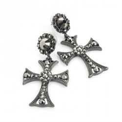 Earring - Hematite and black diamond colour crystal cross...