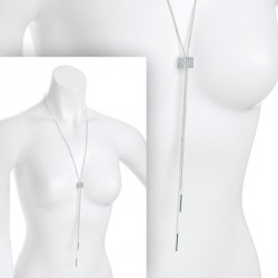 Necklace - Silver colour crystal cube chain necklace. -...